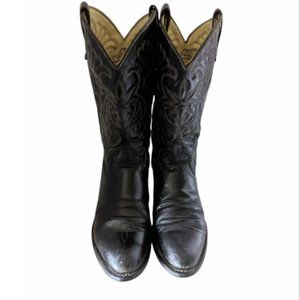 Vintage 70s Texas Black Leather Cowboy Boots